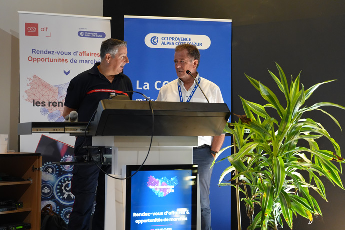 Laurent Kihl, colonel Hors Classe ENSOSP & Fabrice Raynal, directeur du CEA-Agence ITER France lors de la plénière d'ouverture